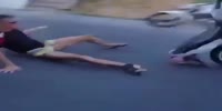 Failing wheely on a bike.