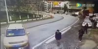 Car crash causes a van to hit a pedestrian