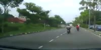 Dumb riders overtake a lorry and crash into a car