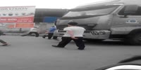 Trucker gets violently kicked by a gang of riders