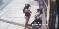 Chick robs girls sitting on the sidewalk