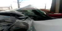 Bus crushed Chevy against the pole but driver survives