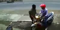 Weird man hurts himself while talking with a rider