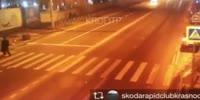 The pedestrian is shot down and killed by a speeding driver