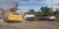 Bank armored vehicle blown on the highway