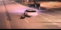 Drunk man opens the door to vomit but falls out of a moving car