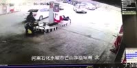Gas pump hose makes a woman fly