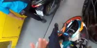 Biker gives double hit against scooter and car