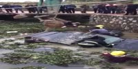 Villagers try to save passengers trapped in cars in the water