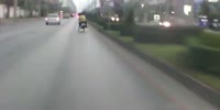 Rider loses control and crashes