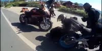 Biker plows into a pick up truck and suffers the result