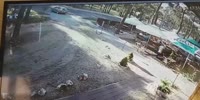 Speeding motorcycle crashes with merging vehicle