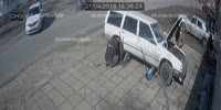 Motorcyclist flies over a car after tough impact
