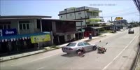 Woman on a red scooter gets in trouble