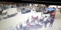 Bad luck rider falls under the cement truck