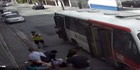 Bus driver opens the door a bit early