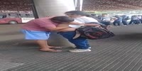 Horny couple at the bus station