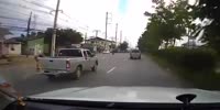 Pick up truck appears out of nowhere and hits a rider