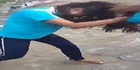 Girl tries to stab her enemy in a hair wasting street fight