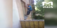 Drunk man falls off the window