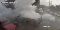 Fireworks explode in a truck full of people
