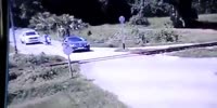 Train removes a car from the tracks