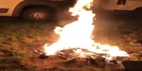 Idiot falls into the fire