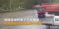 Red truck knocks a rider with a trailer