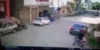 A moment if a mortar shell attack in Hama, Syria