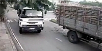 Oblivious Biker Smashed by Truck
