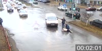 Innicent lady struck on the crosswalk by asshole driver