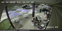 Man ejected out of flying vehicle for the pleasure of street cafeteria visitors