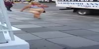 Bottomless lady walks down the street