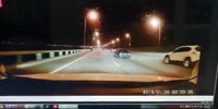 Speeder kills the other car off the bridge.