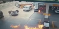 Masked thugs set gas station on fire