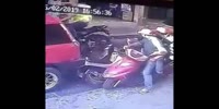 Brunette motogirl hit from behind