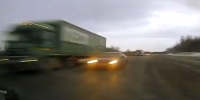 Trailer truck wrecks into dashcam car killing driver