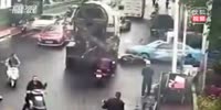 Woman gets her head crushed by a cement truck.