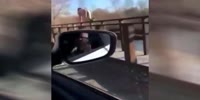 Naked and confused Woman crawling on a Bridge