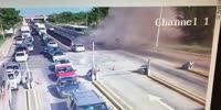 Double trailer accident destroys people and cars