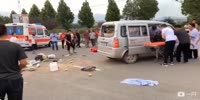 CCTV & aftermath of red truck killing van passengers