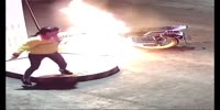 Fireball As Drunk Creep Sets Bike Petrol Tank On Fire