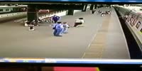Slow granny fall beneath the train (R)