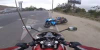 Biker films friend`s crash