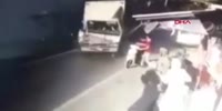 Crushed by an out of control truck.