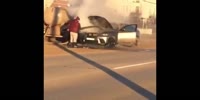 Car fire put out by gross shit