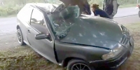 Driver Survives a Car Folding