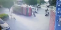 Dumptruck Tips Over Onto Pedestrian