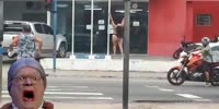Fat Ass Woman Dances Outside in a Thong