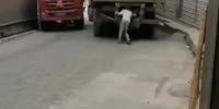 Superhero moves a truck